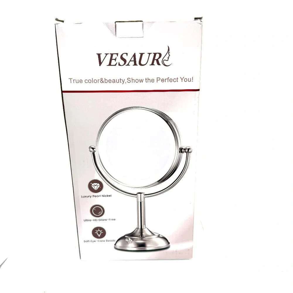 VESAUR Lighted Vanity Mirror with LED Ring, Nickel Finish, Magnifying Makeup Mir
